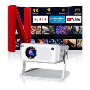 White 4K Projector with WiFi and Bluetooth